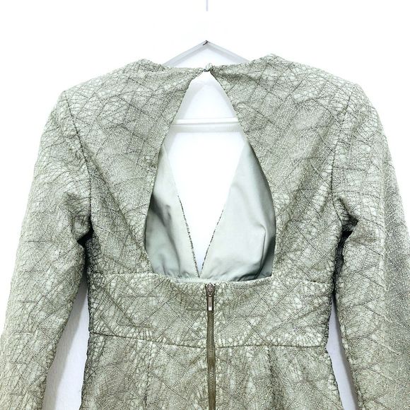 Misha Collection Metallic Sage Gray Lace Luxury Natasha Mini Dress Size 4 - Picture 6 of 16